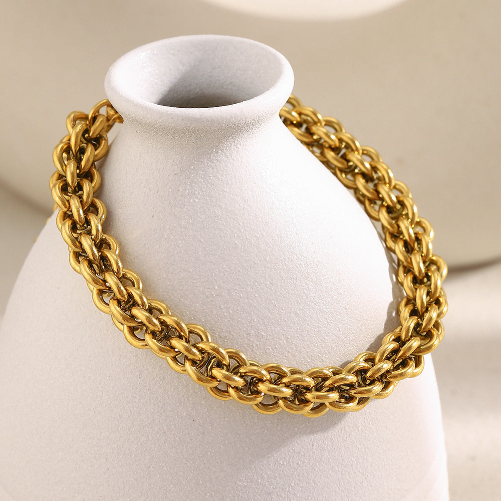 Minimalist Geometric Stainless Steel Plated 18K Gold Lantern Link Bracelet for Women
