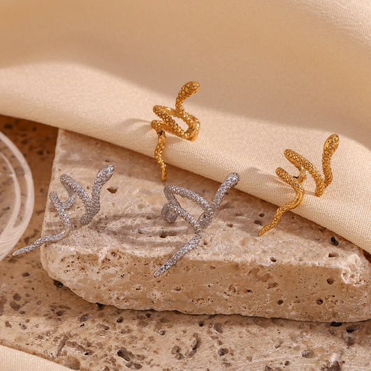 Minimalist Snake-Shaped Stainless Steel Ear Clips with 18K Gold Plating for Women