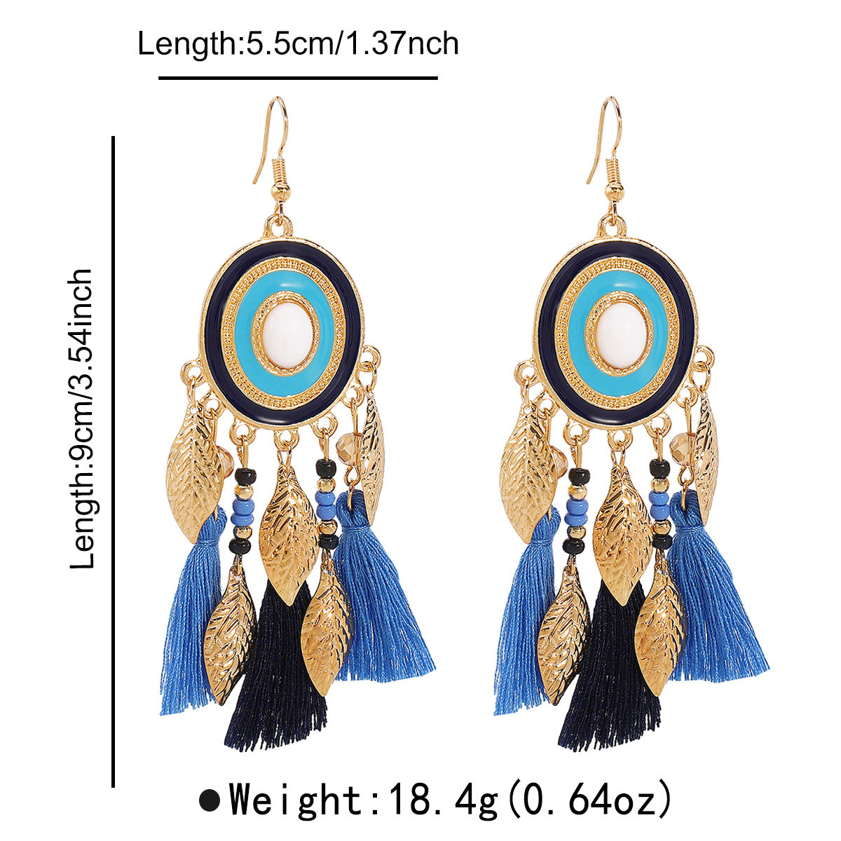 Pendientes bohemios vintage étnicos geométricos con borlas para mujer en aleación de zinc con acabado chapado