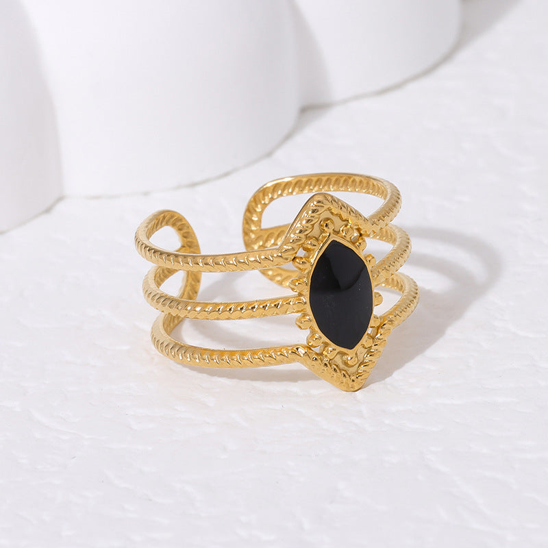 Anello regolabile in acciaio al titanio placcato oro 18 carati con motivo geometrico stile palazzo francese vintage da donna, accessorio di moda