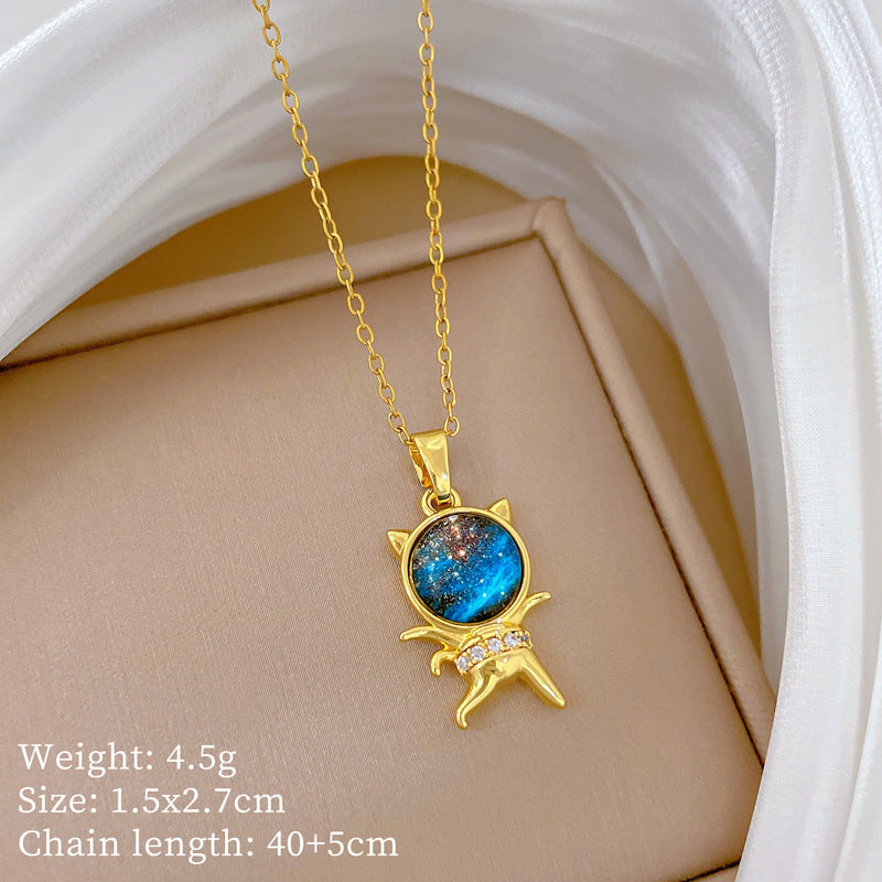 Sweet Minimalist Cross Micro-Inlaid Cubic Zirconia Brass Pendant Titanium Steel Necklace for Unisex