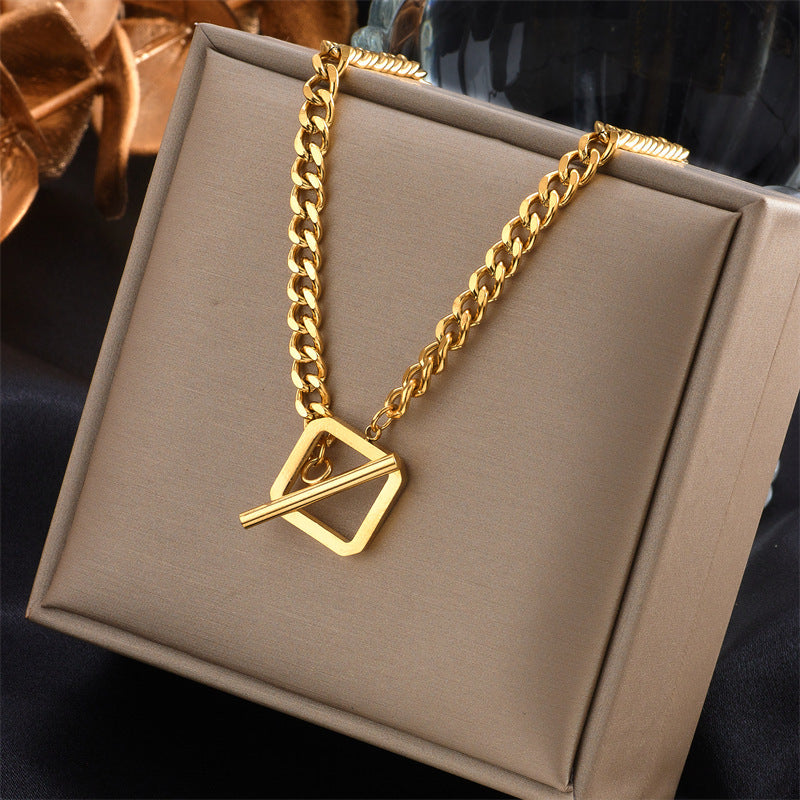 Minimalist Punk Stainless Steel Heart Square Round Pendant Necklace for Women with Plating Finish