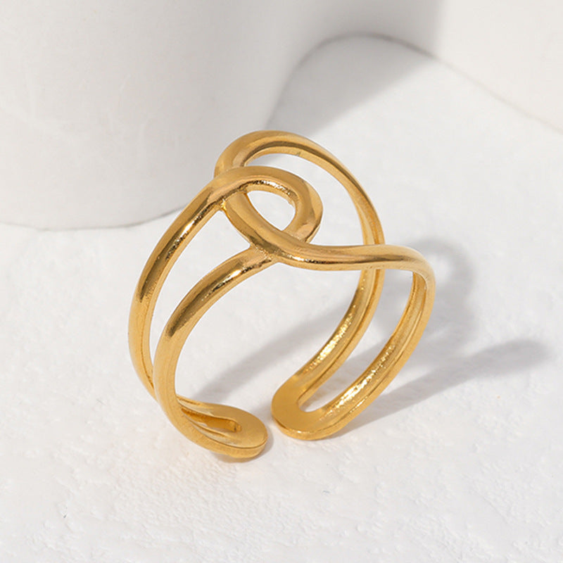 Minimalist Geometric Titanium Steel Open Ring for Women with Plated Finish and Clean Line Design