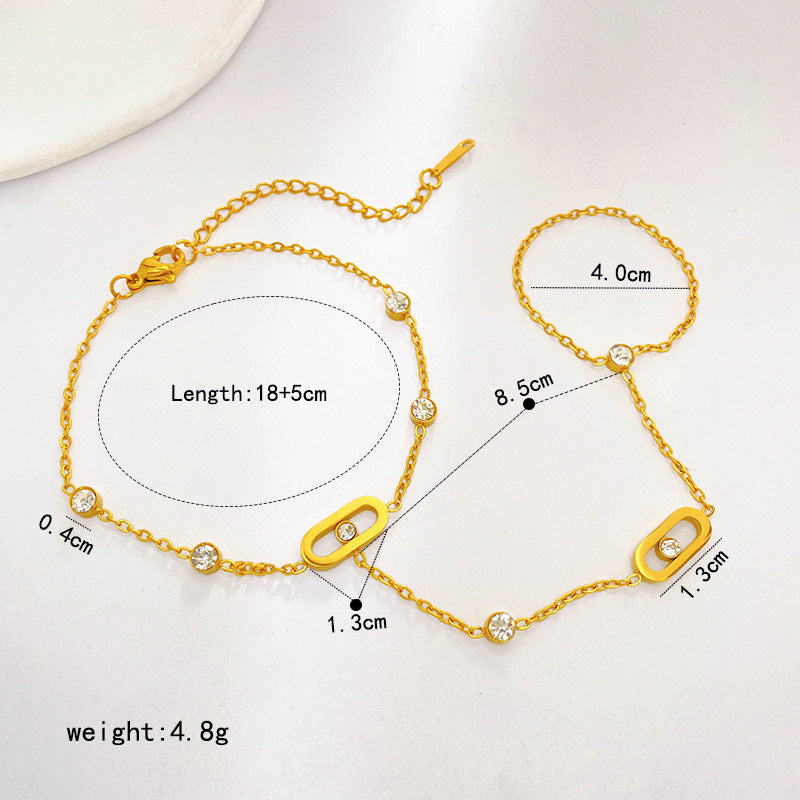 Matte Gold Plated Titanium Steel Butterfly Bead Hand Chain Ring