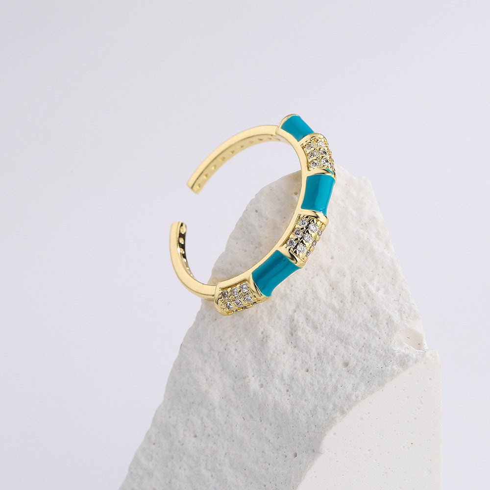 Anello Aperto Geometrico da Donna Stile Bohemien Realizzato in Rame Placcato Oro 18K e Finitura Smaltata