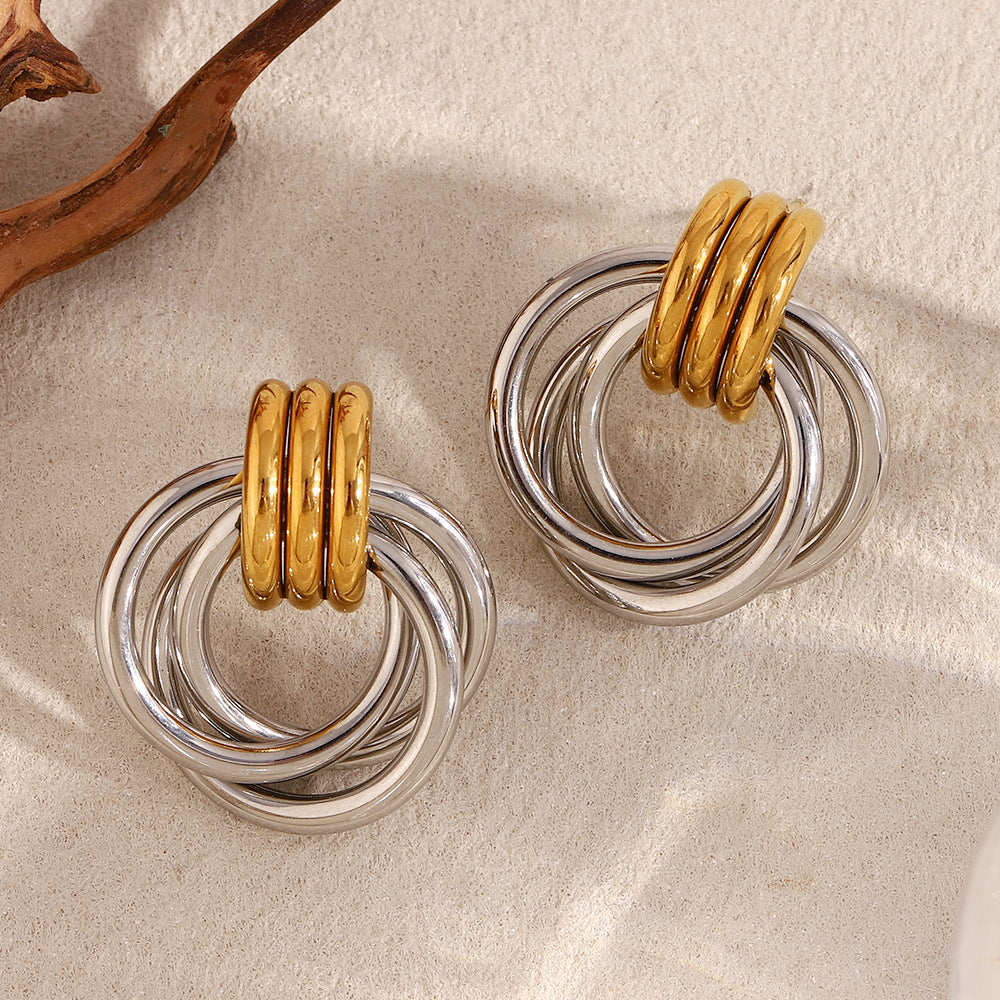 Orecchini da donna minimalisti geometrici in acciaio inossidabile con cerchio lineare placcato oro 18 carati