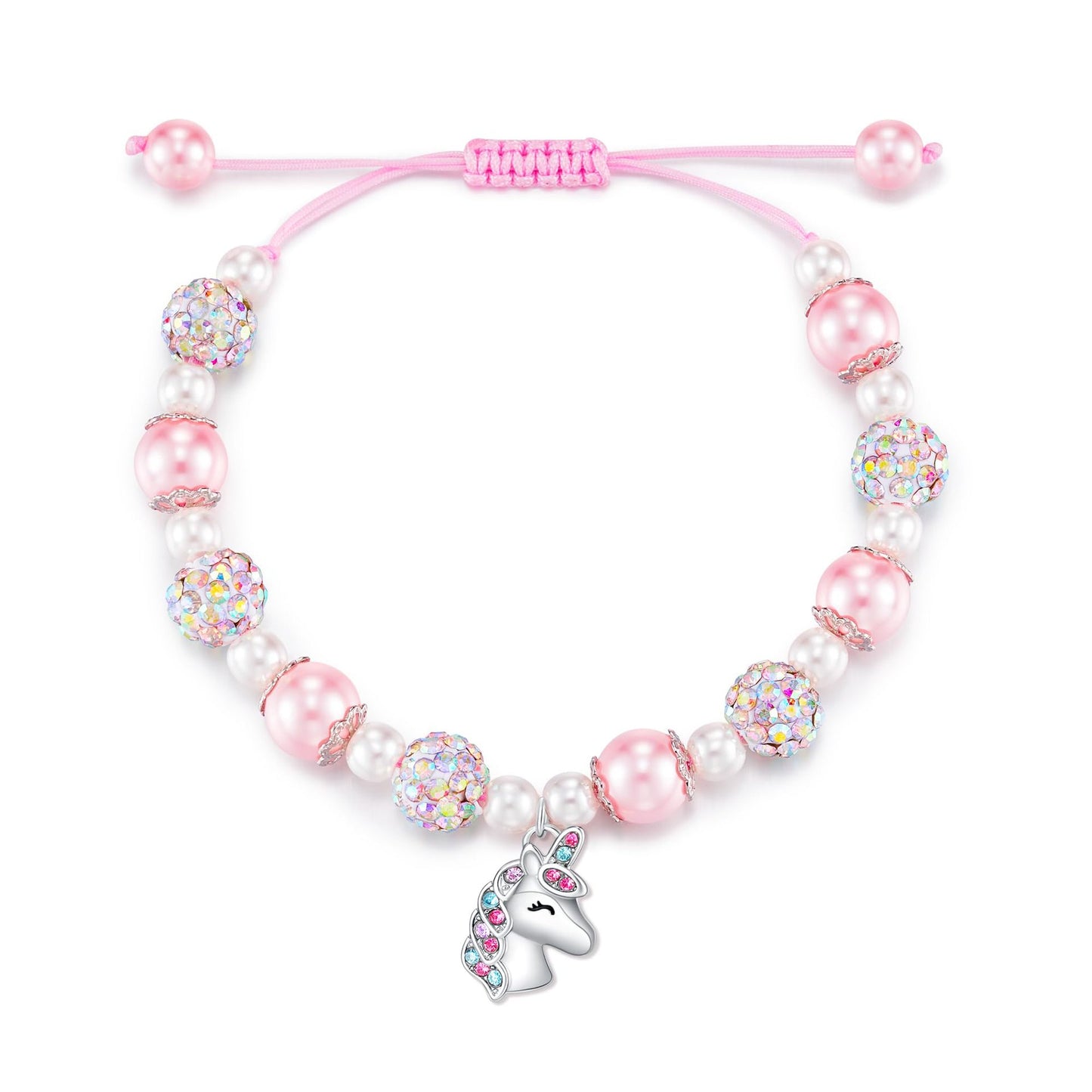Handmade Ceramic Heart Charm Bar with Rhinestone and Pearl Beads Unisex Jewelry