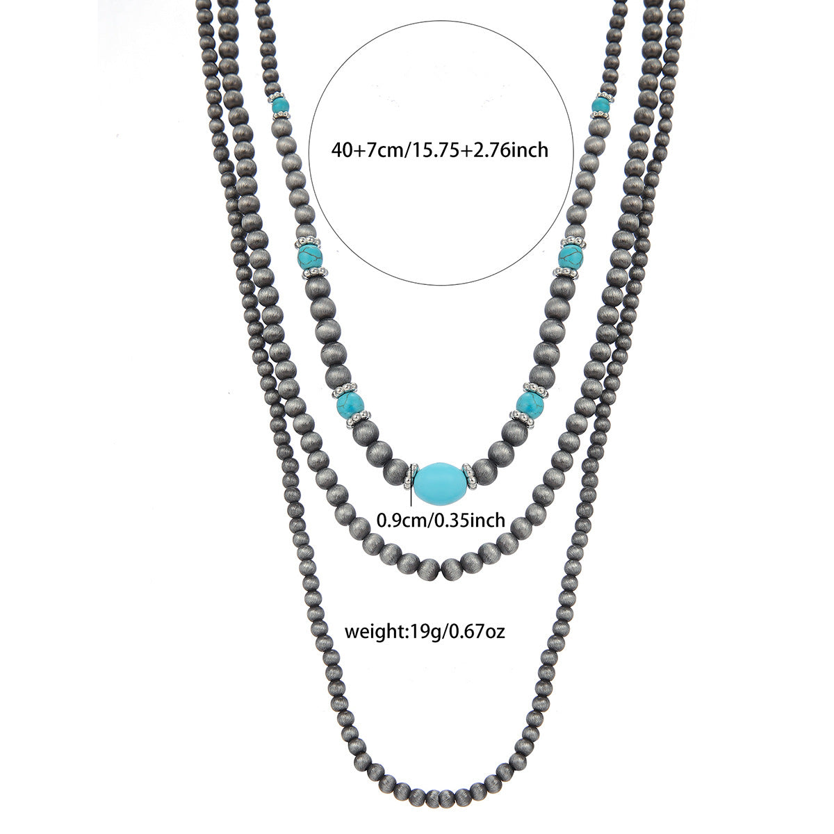 Bohemian Ethnic Handmade Turquoise Geometric Round Beaded Necklace for Unisex