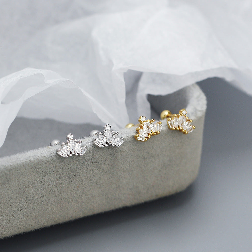 Minimalist 925 Sterling Silver Crown Cubic Zirconia Inlay Hoop Earrings