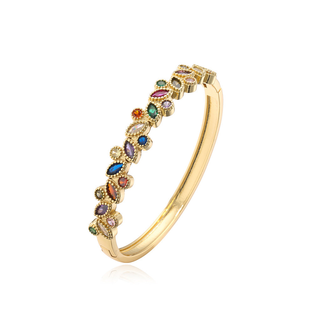 Elegant Geometric Copper Bracelet with 18K Gold Plating and Micro-Pave Zirconia for Women
