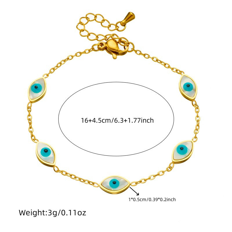 Vintage Blue Eye Box Chain Bracelet Earrings Necklace Set Stainless Steel Plated Women's Jewelry