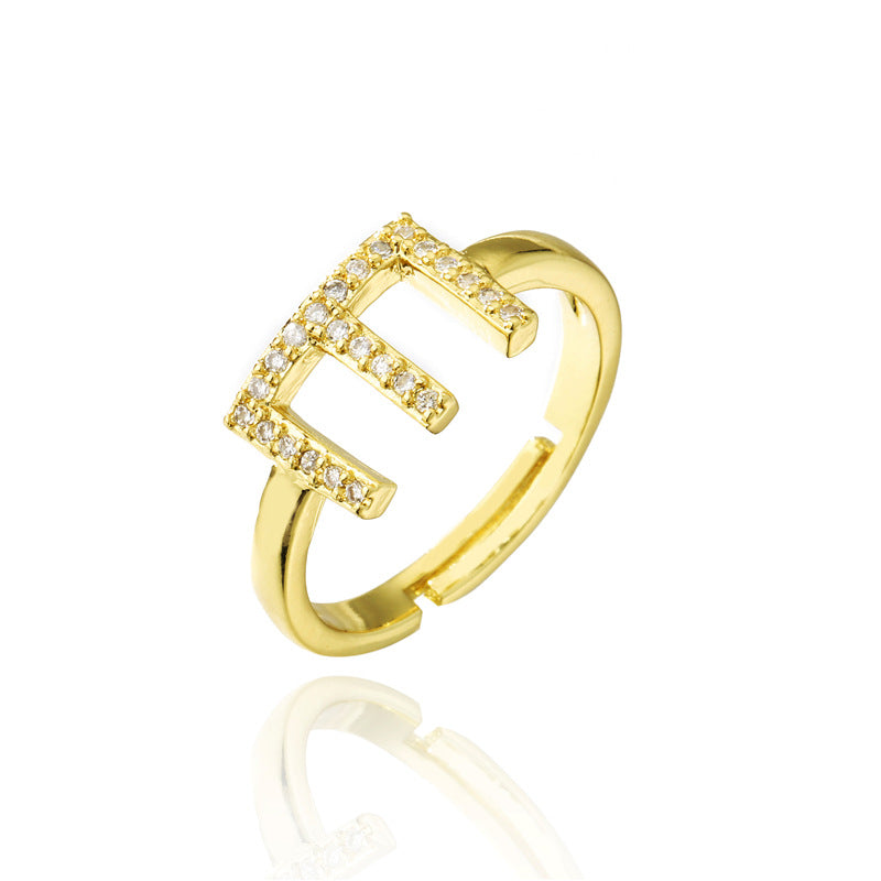 Fashion 18K Gold Plated Brass Micro-inlay Letter Ring Adjustable Open Band for Women