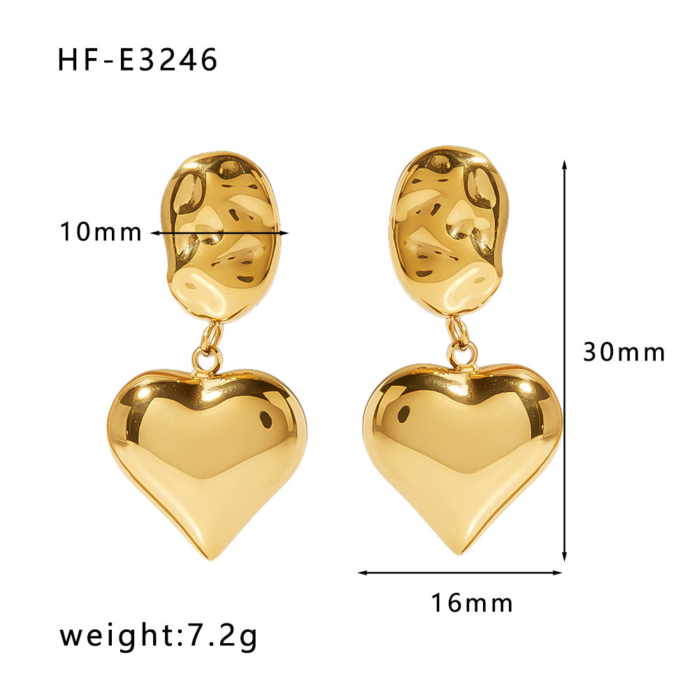Ins Style Heart Shaped 18K Gold Plated Titanium Steel Statement Earrings with Geometric and Irregular Circle Design