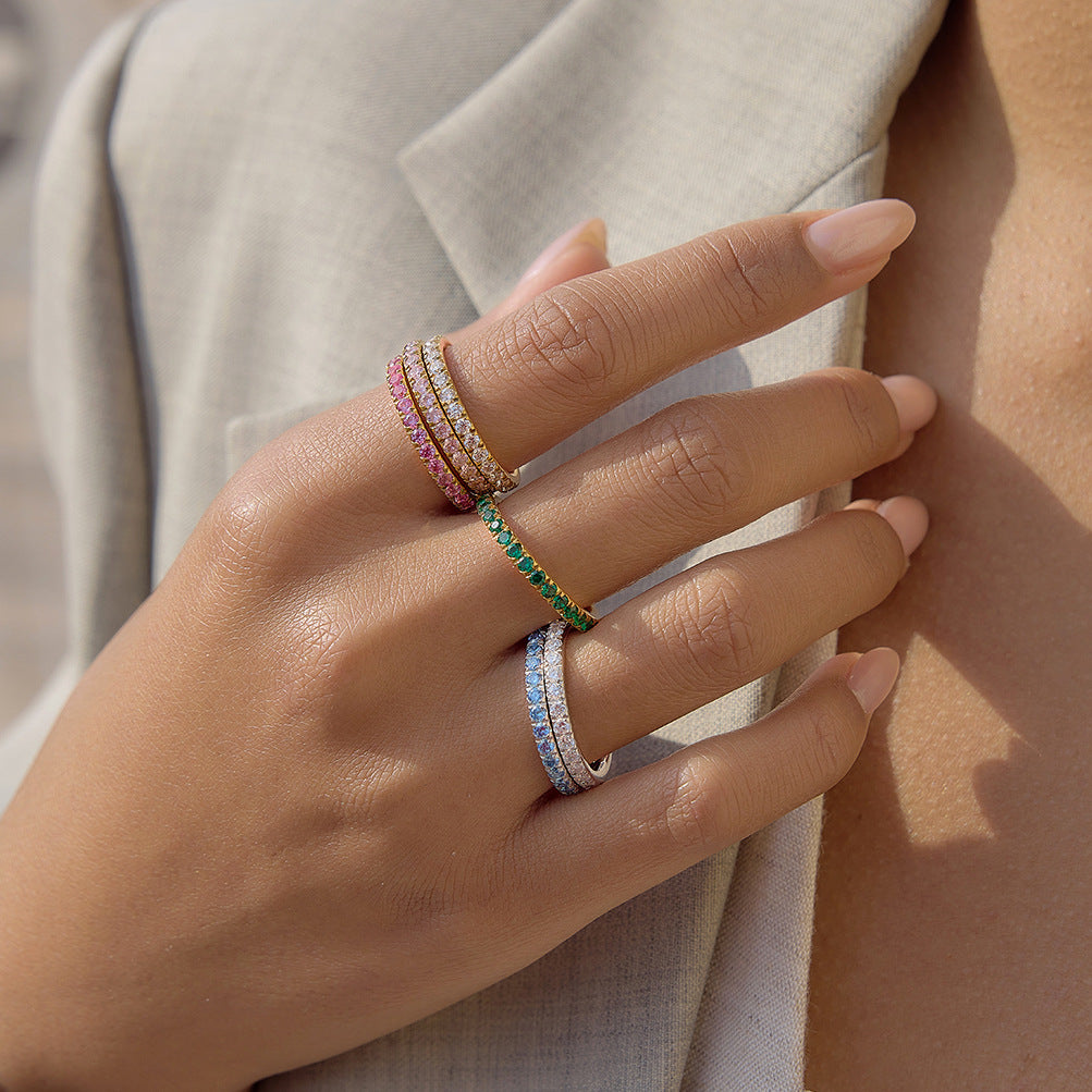 Geometric Round Stainless Steel PVD Ring with Cubic Zirconia for Women
