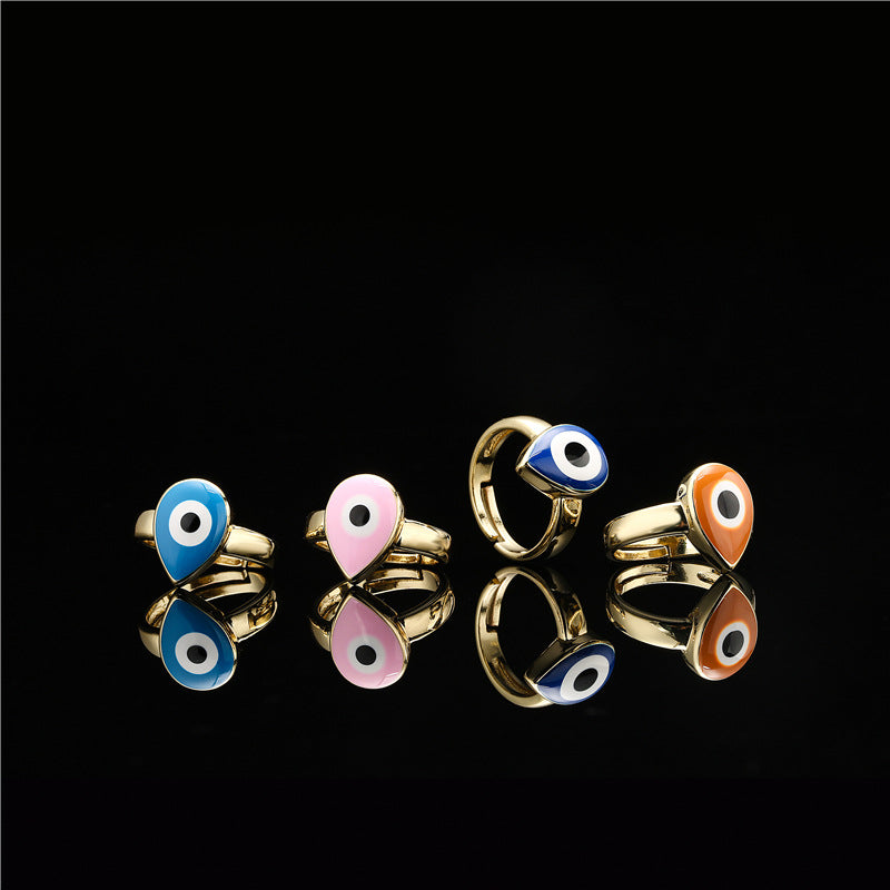 Teardrop Geometric Drip Oil Gold Plated Brass Ring for Women