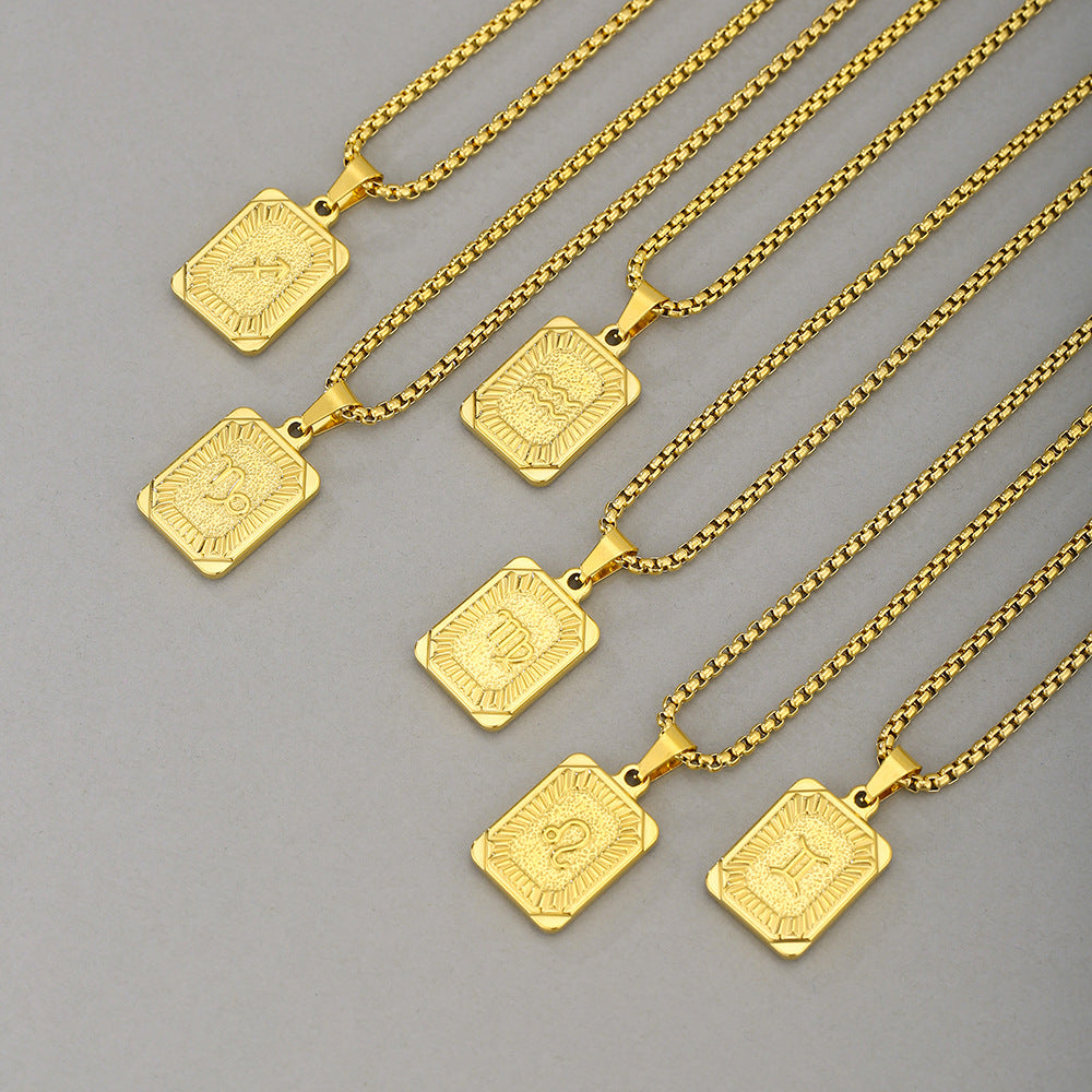 Collana con Pendente Zodiacale Geometrico Minimalista in Acciaio Inossidabile con Finitura Placcata per Uomo e Donna