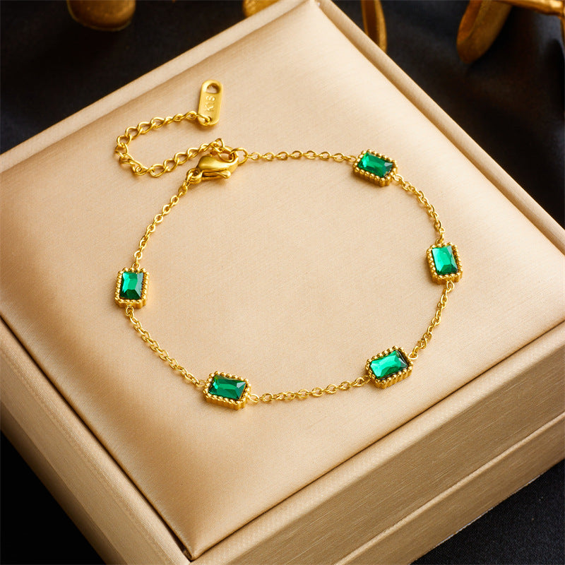 Minimalist Titanium Steel Bracelet with Rhinestone Inlay and Pearl Accents for Women