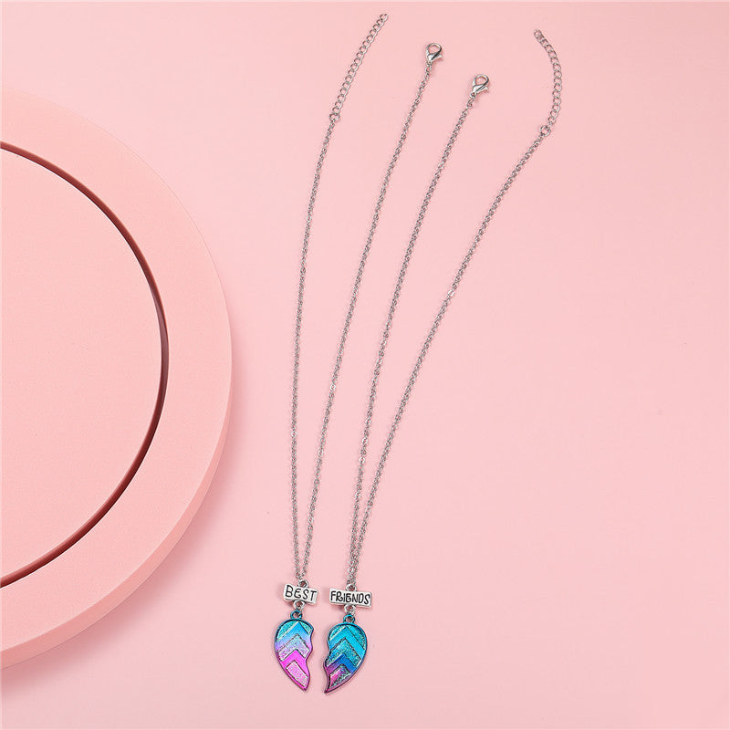 Collana in lega a forma di cuore in stile cartone animato per bambini con smalto, ciondolo per amicizia BFF