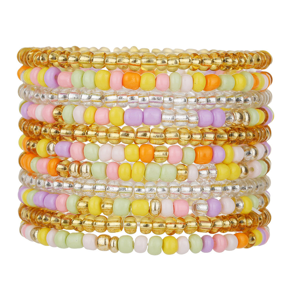 Bohemian Sweet Handmade Geometric Glass Seed Bead Crystal Multi-layer Stretch Bracelet for Women
