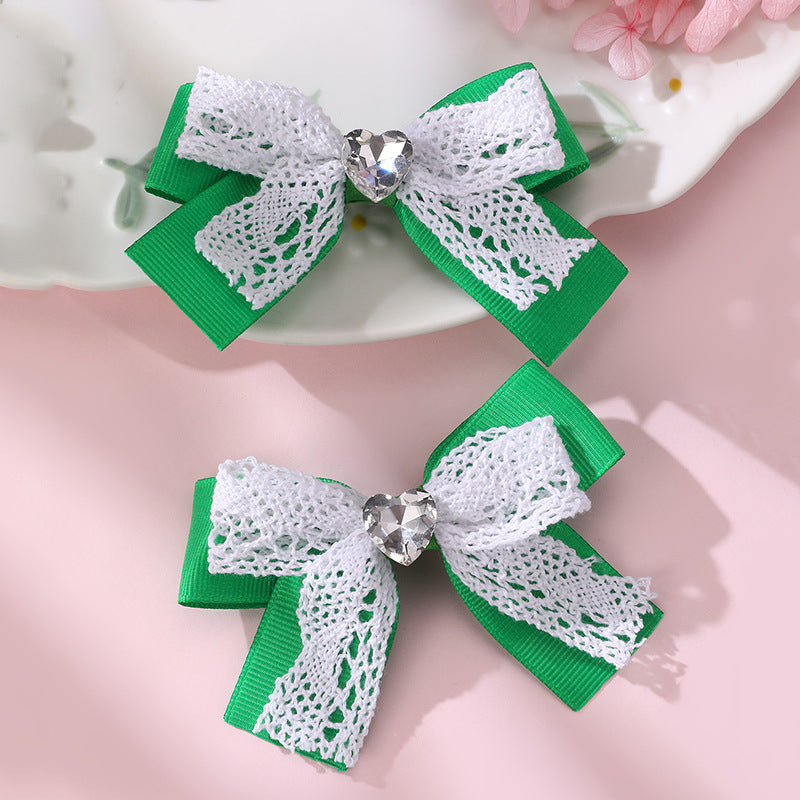 Sweet Cute Bow Hair Clip for Girls with Lace Ribbon and Ruffled Design, Plastic Resin Duckbill Hairpin in Princess Style