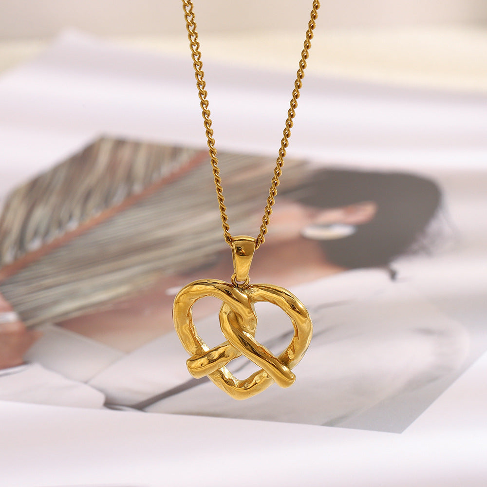 Minimalist Cross Heart Pendant Necklace in Stainless Steel with 18K Gold Plating for Women