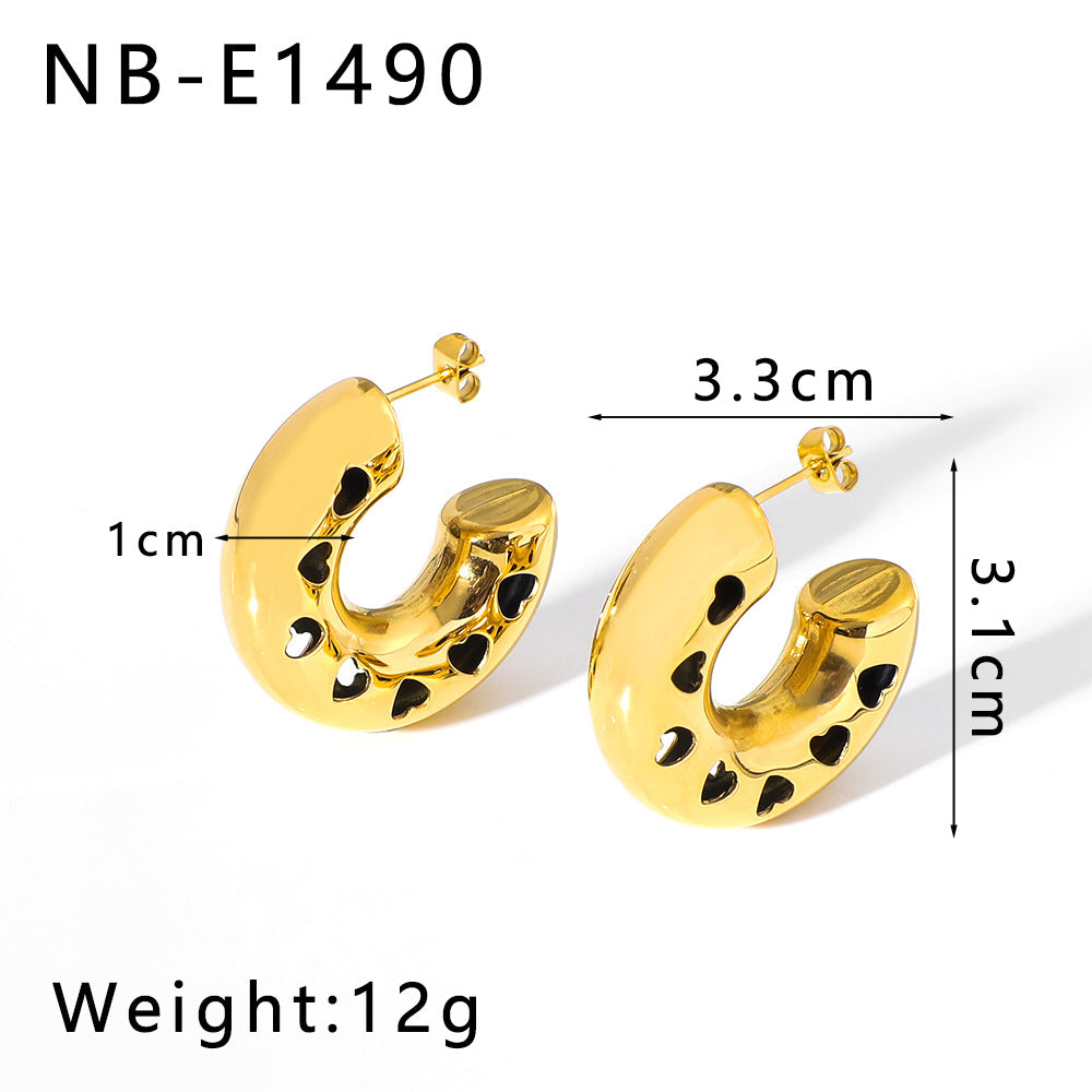 Minimalist Geometric C-Shaped Hollow Stainless Steel Earrings for Women with Vacuum Electroplated 18K Gold Finish