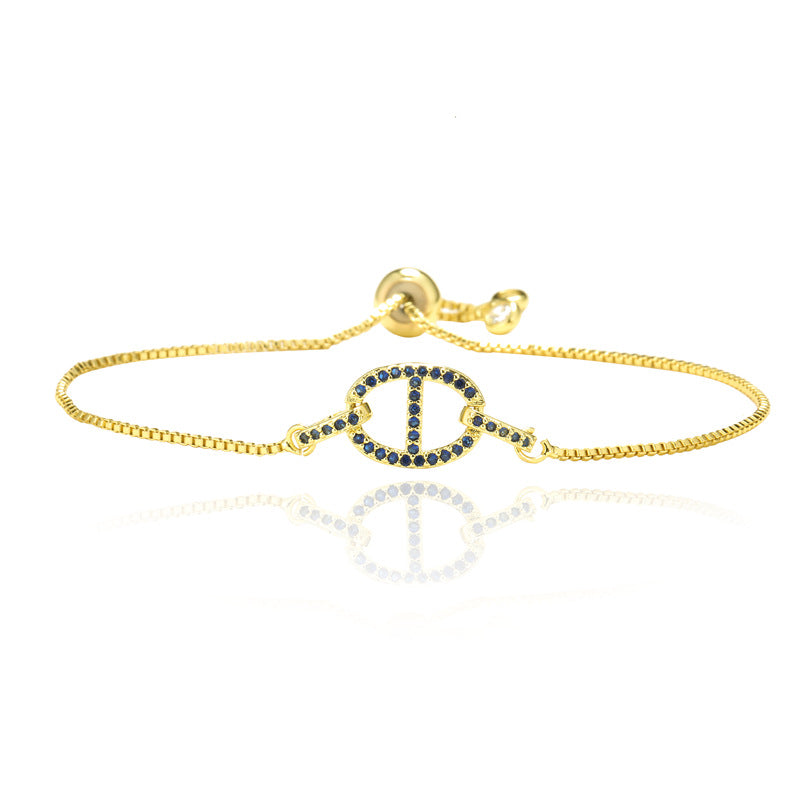 Micro-Paved Cubic Zirconia Geometric Pig Nose Brass Box Chain Bracelet for Women