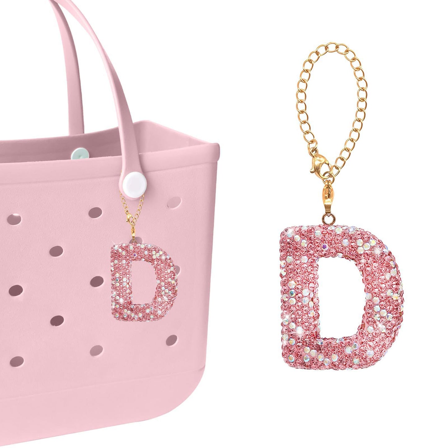 Minimalist Rhinestone Inlay Letter Backpack Charm with Gold Chain