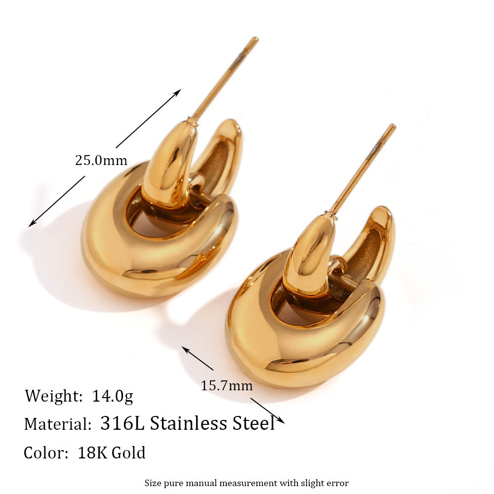 Minimalist Geometric U-Shaped Stainless Steel Earrings with 18K Gold Plating for Women