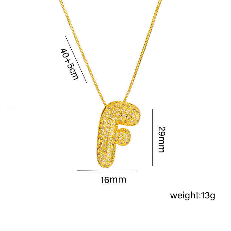 Collana da donna in acciaio al titanio a forma di lettera alla moda con intarsio in strass, design a catena a scatola