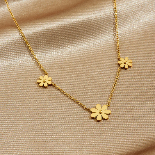 Gold Plated Stainless Steel Daisy Floral Pendant Necklace for Women