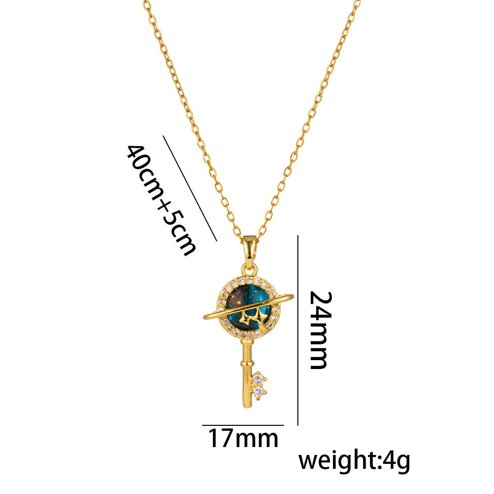 Minimalist Geometric Titanium Steel Plated Starry Sky Pendant Necklace for Women with O-Chain
