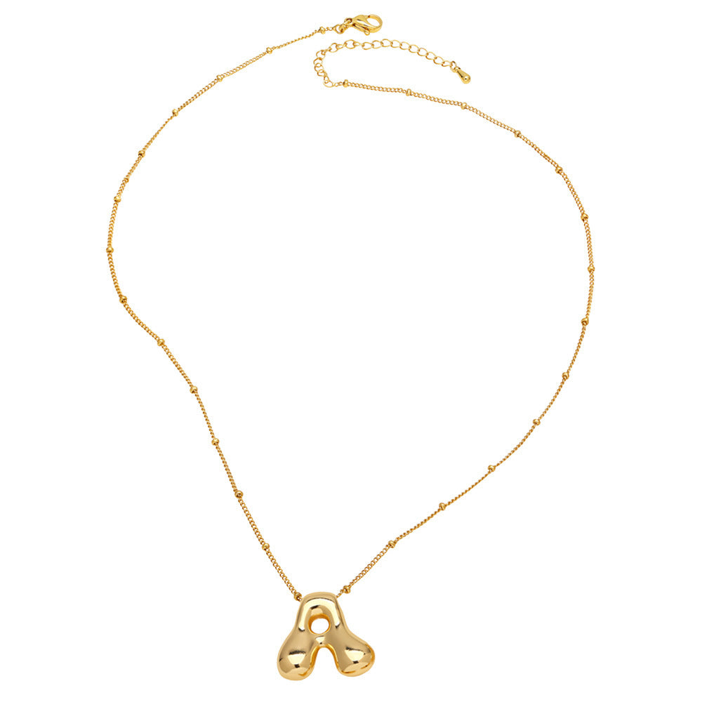 Minimalist Gold Plated Brass Letter Pendant Necklace Cable Chain Unisex Jewelry