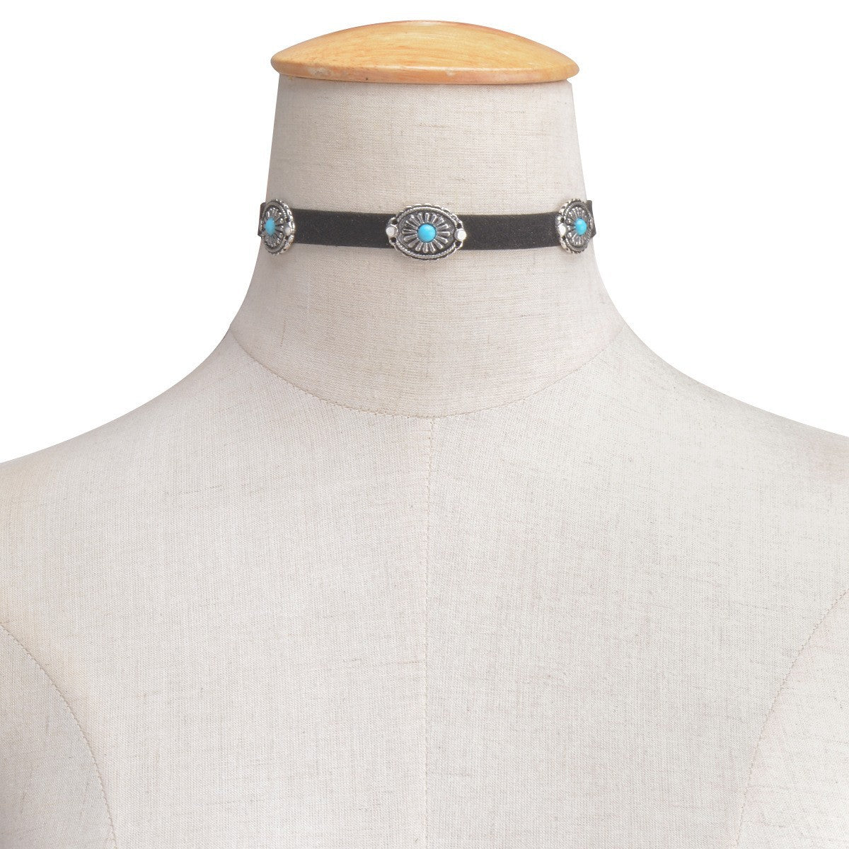 Collana Girocollo Bohemien Vintage da Donna in Pelle Sintetica Geometrica con Pendente in Lega a Fantasia