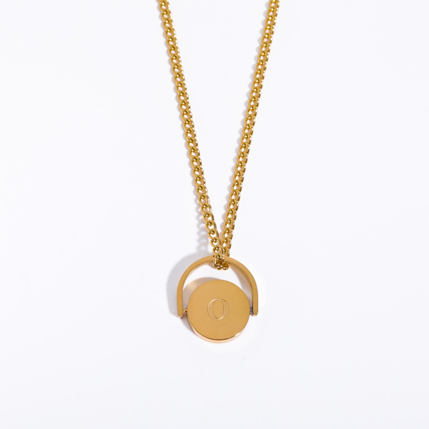 Minimalist Letter Shape Titanium Steel Pendant Necklace with Enamel Finish and Oval Stainless Steel Charm on O-Chain for Women