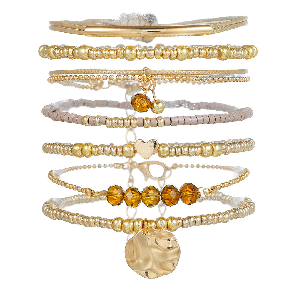 Bohemian Multi-Layer Geometric Round Glass Bead and Crystal Bracelet for Women