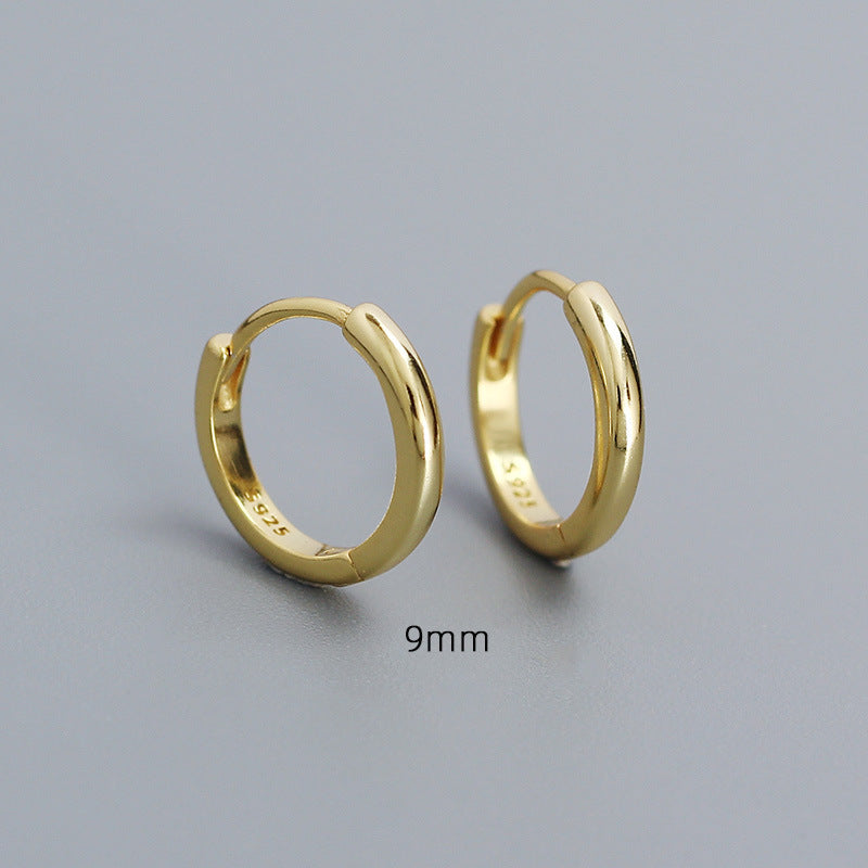 Pendientes de aro redondos geométricos pulidos de plata de ley 925 minimalistas unisex