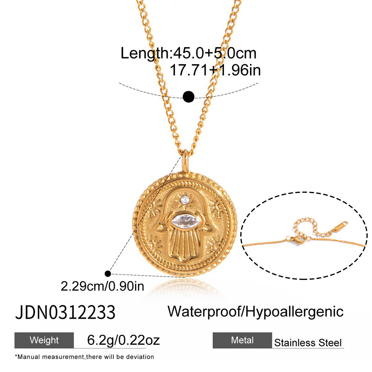 Collana con Ciondolo a Moneta in Acciaio al Titanio con Intarsio di Zirconi Cubici a Cuore Geometrico Minimalista da Donna