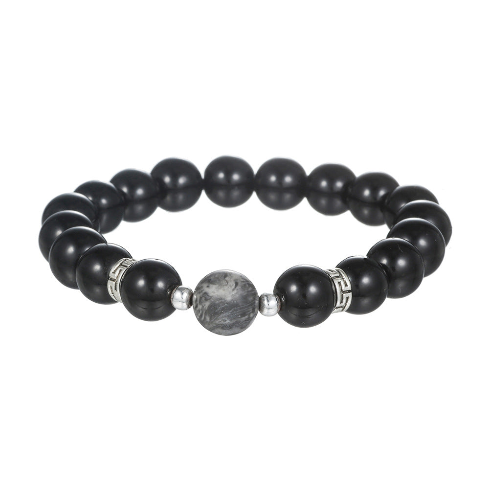 Minimalist Star Brass Plated Bracelet with Blue Sandstone and Obsidian for Unisex