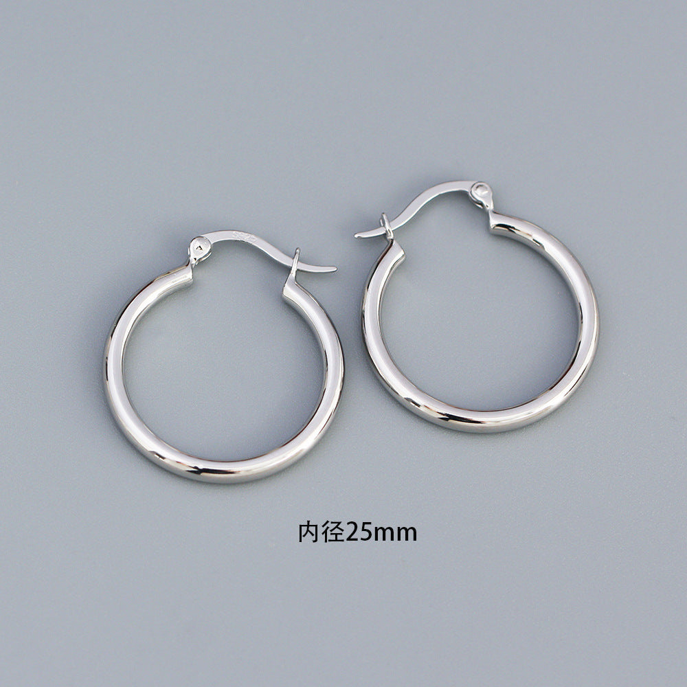 Minimalist 925 Sterling Silver Polished Round Geometric Hoop Earrings for Women