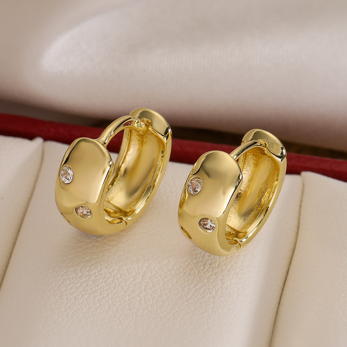 Minimalist Geometric Copper Hoop Earrings with Real Gold Plating and Micro-Paved Zirconia