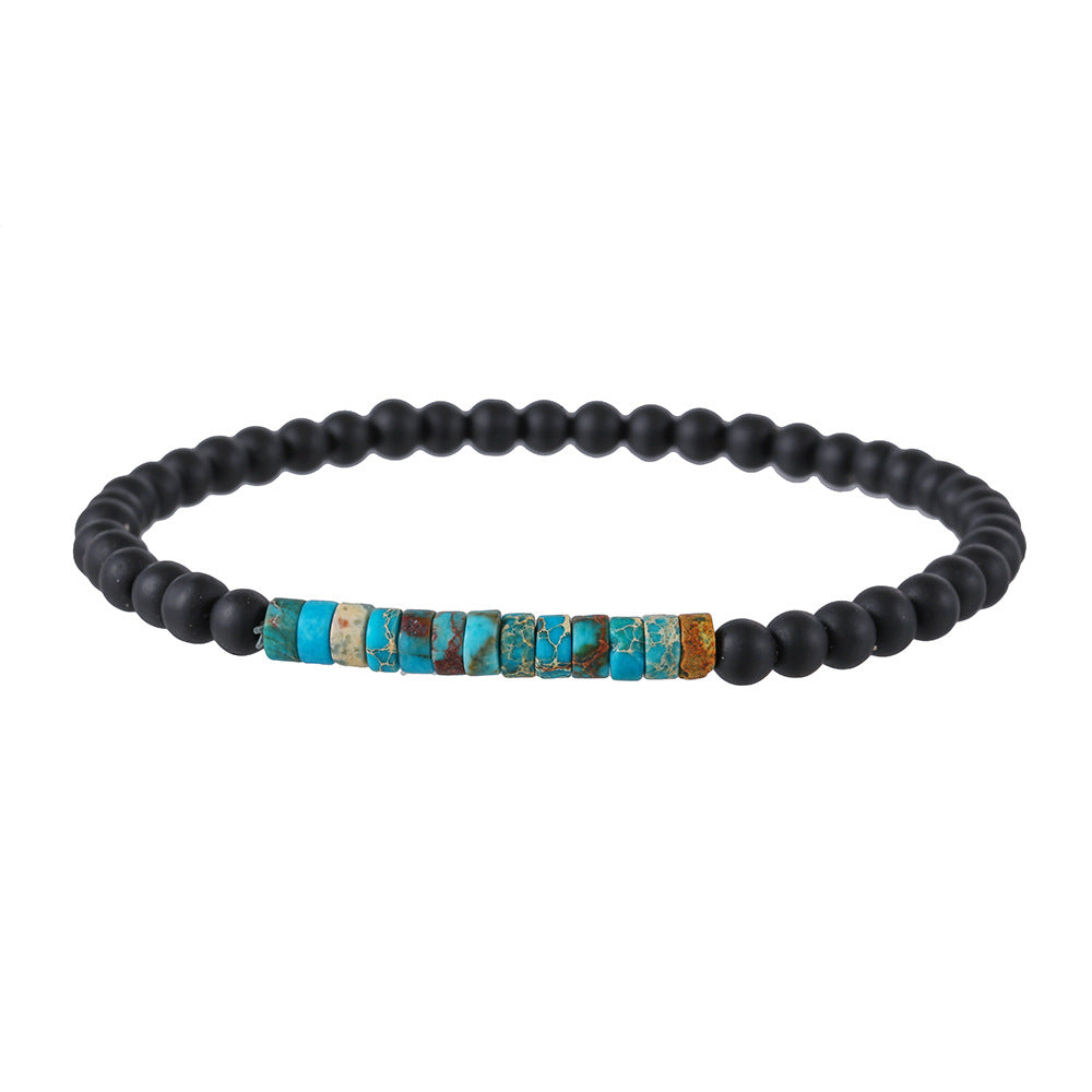 Round Turquoise and Agate Beaded Bracelet