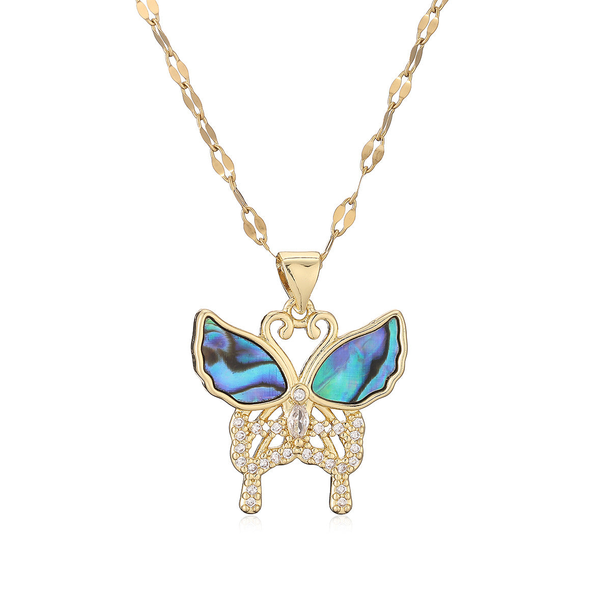 Minimalist 18K Gold Plated Brass Butterfly Necklace with Cubic Zirconia for Women