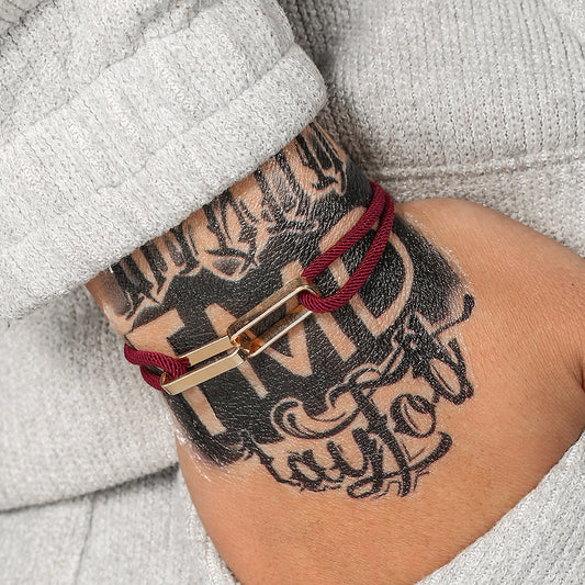 Hip-hop Mixed Materials Plated Adjustable Double Ring Braided Bracelet