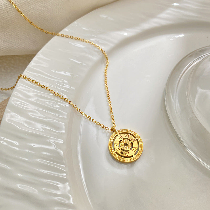 Gold Plated Round Number Pendant Titanium Steel Necklace for Unisex