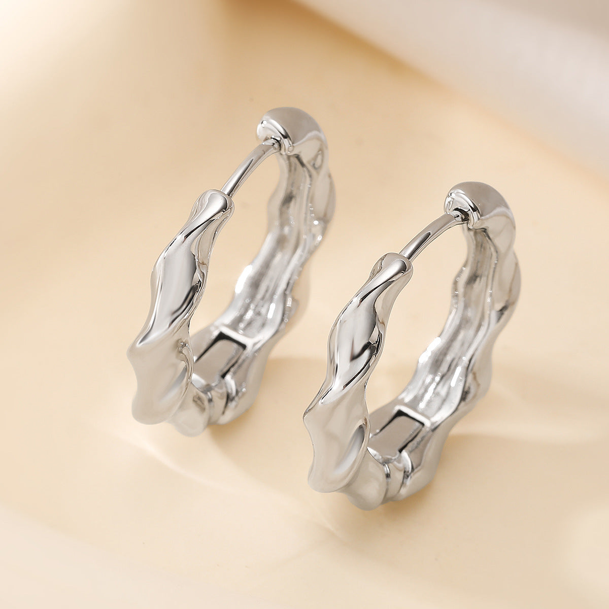 Minimalist Geometric Gold Plated Brass Wave Earrings for Women
