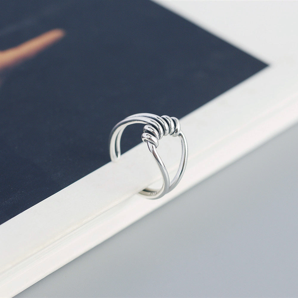Vintage 925 Sterling Silver Geometric Handmade Wire Ring for Women