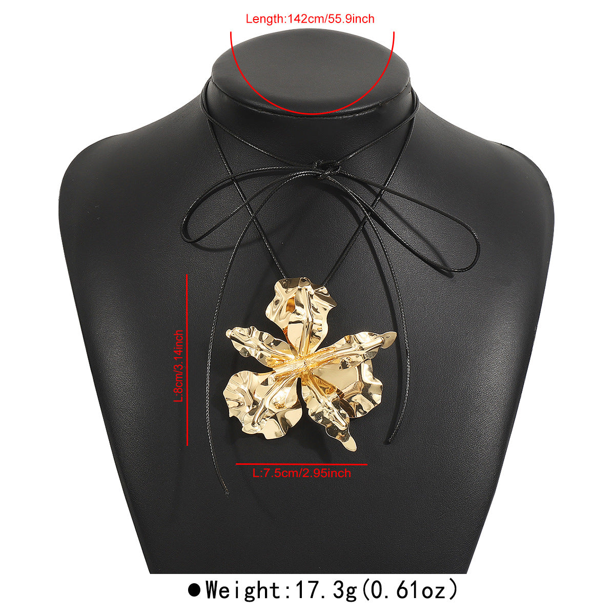 Collar con colgante de diseño floral de lujo con cordón de cera negro y hierro galvanizado para mujer