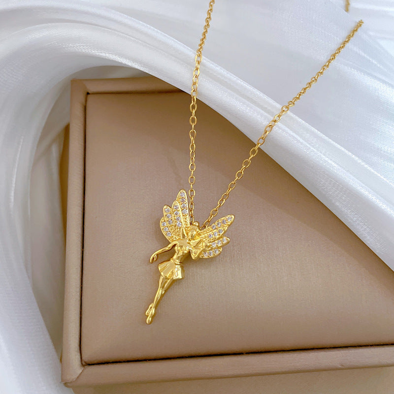 Collar de lujo con diamantes de imitación geométricos de mariposa y cadena de acero de titanio para mujeres y hombres