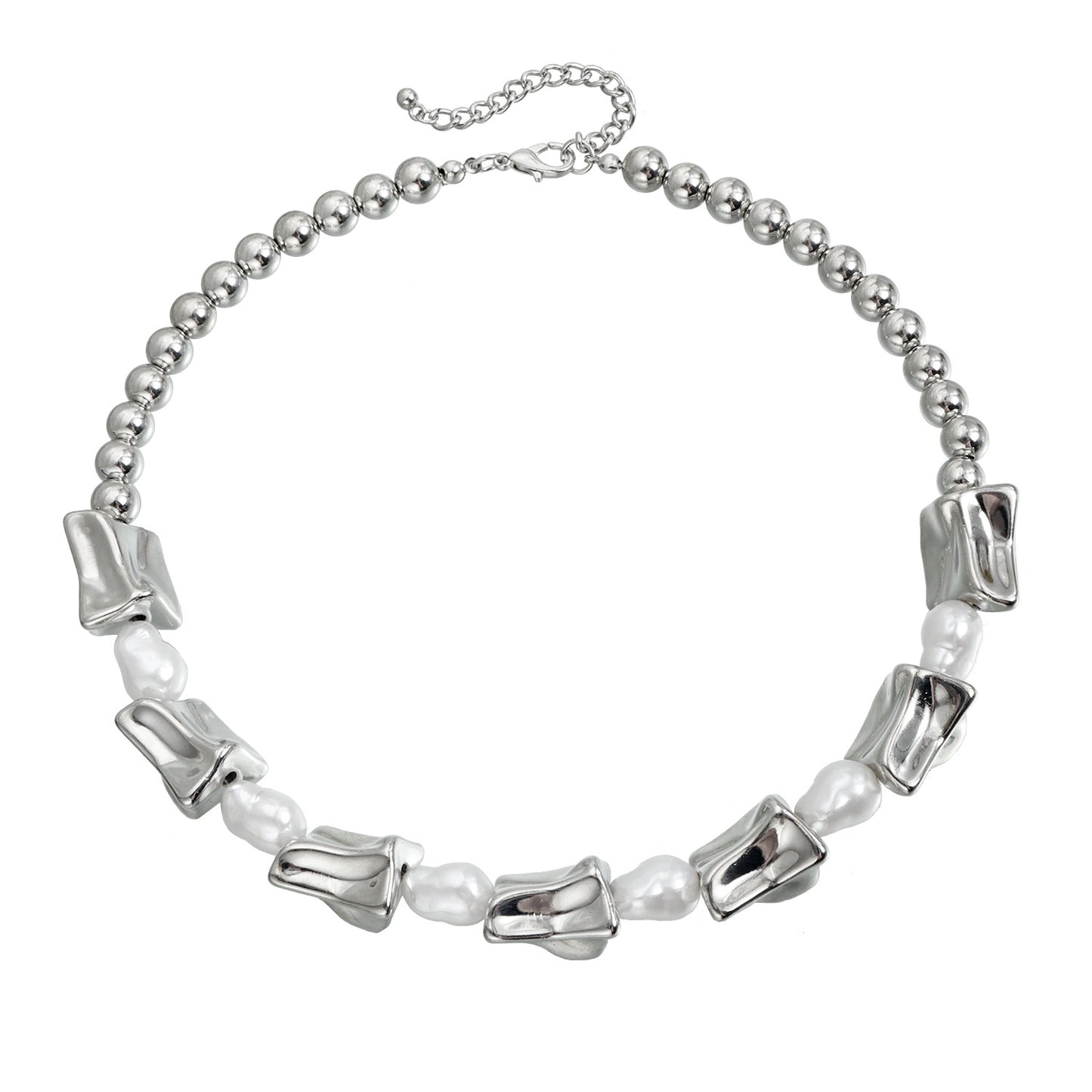 Irregular Geometric Pearl Beaded Necklace for Women with Electroplated Metal Finish Fashion Minimalist Clavicle Chain